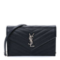 Grain De Poudre Matelasse Chevron Monogram Envelope Chain Wallet Black