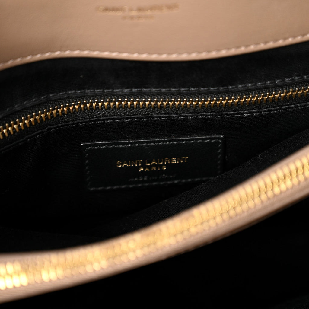Calfskin Y Quilted Monogram Medium Loulou Chain Satchel Dark Beige