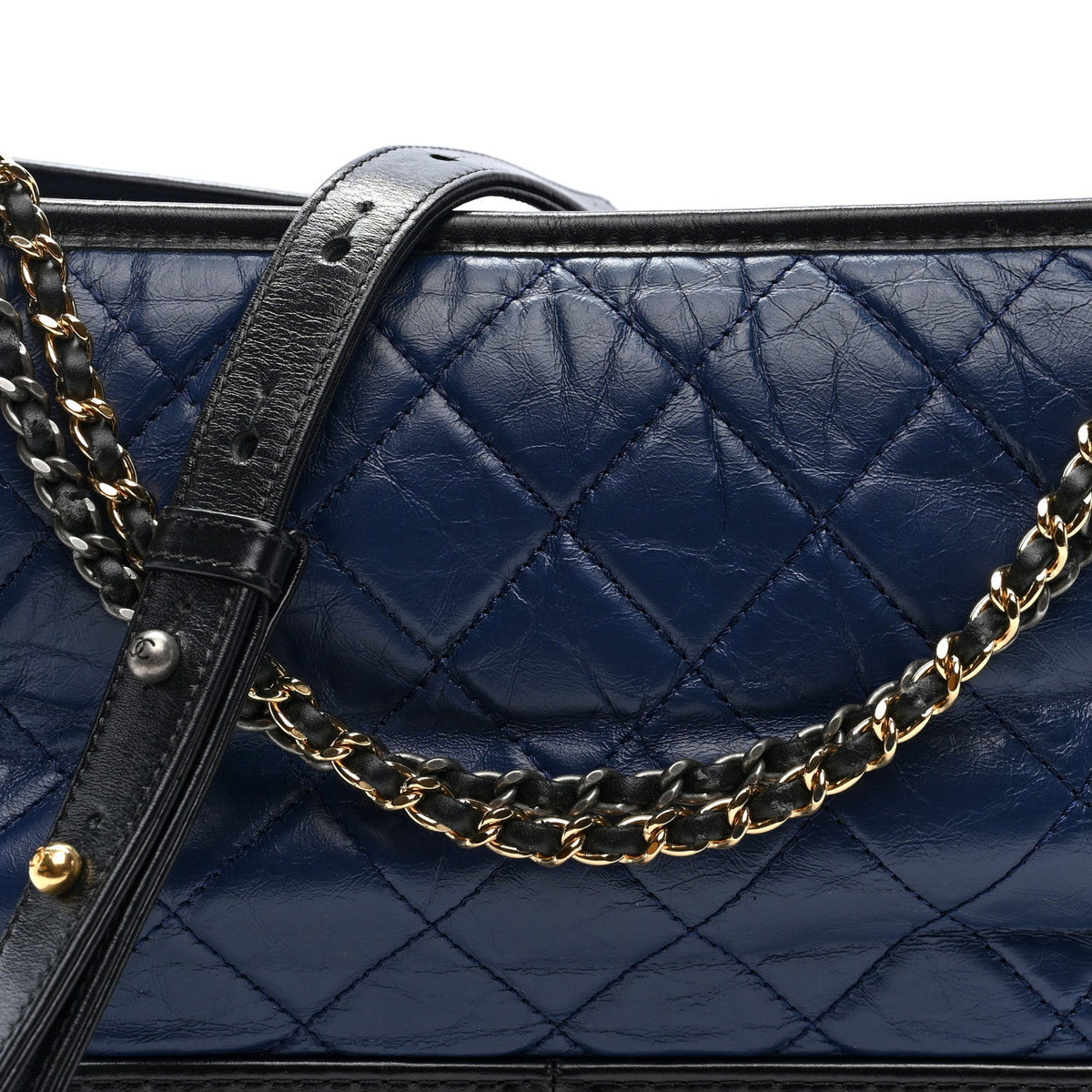Aged Calfskin Quilted Medium Gabrielle Hobo Navy Black