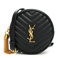 Calfskin Matelasse Chevron Quilted Baby Round Vinyle Belt Bag Black