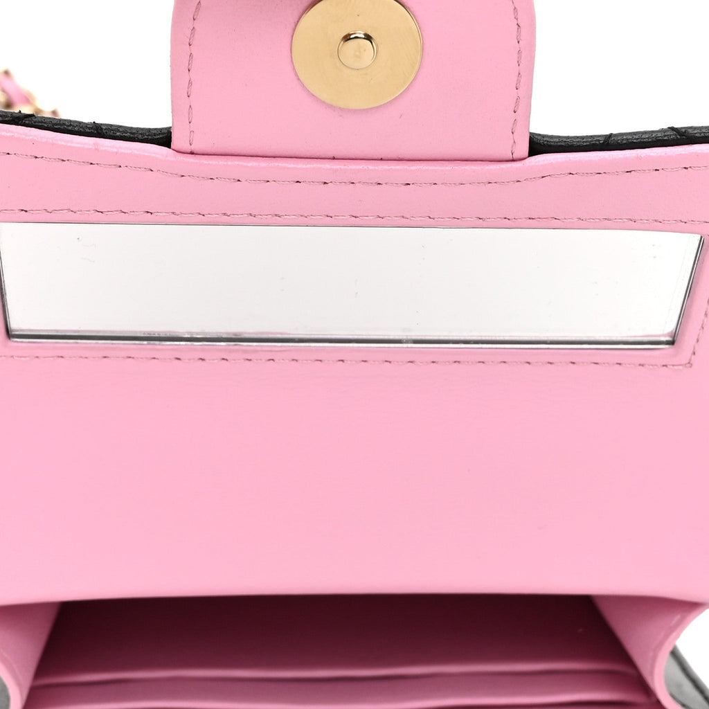 Lambskin Quilted Bi-Color Top Handle Clutch With Chain Black Pink