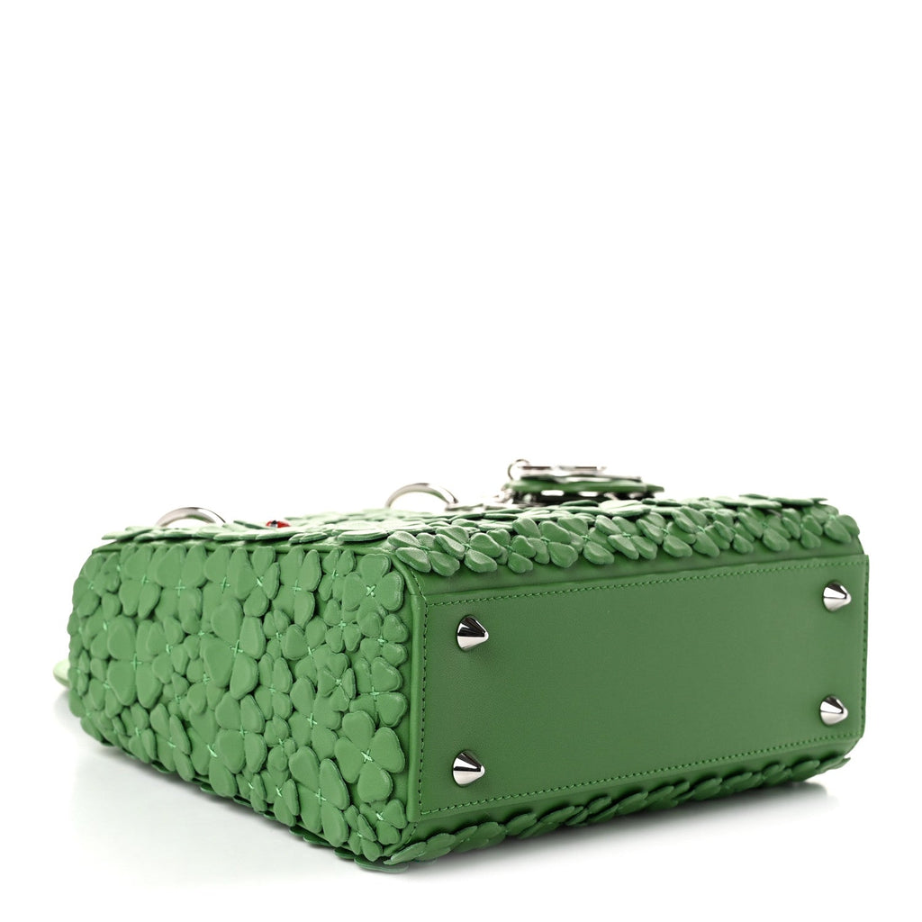 Lambskin Clover Allover Embroidered Mini Lady Dior Lucky Green