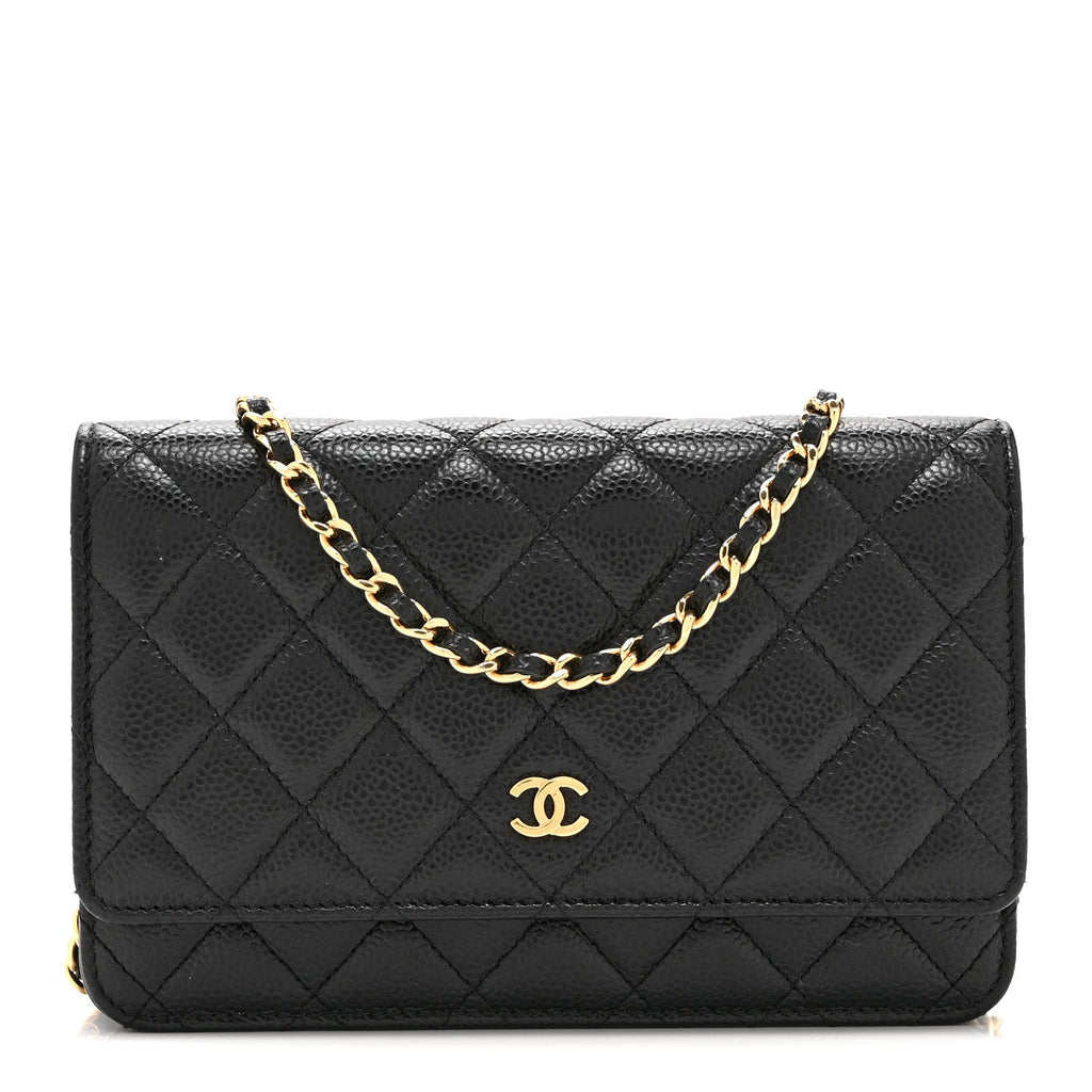 Caviar Quilted Wallet on Chain WOC Black