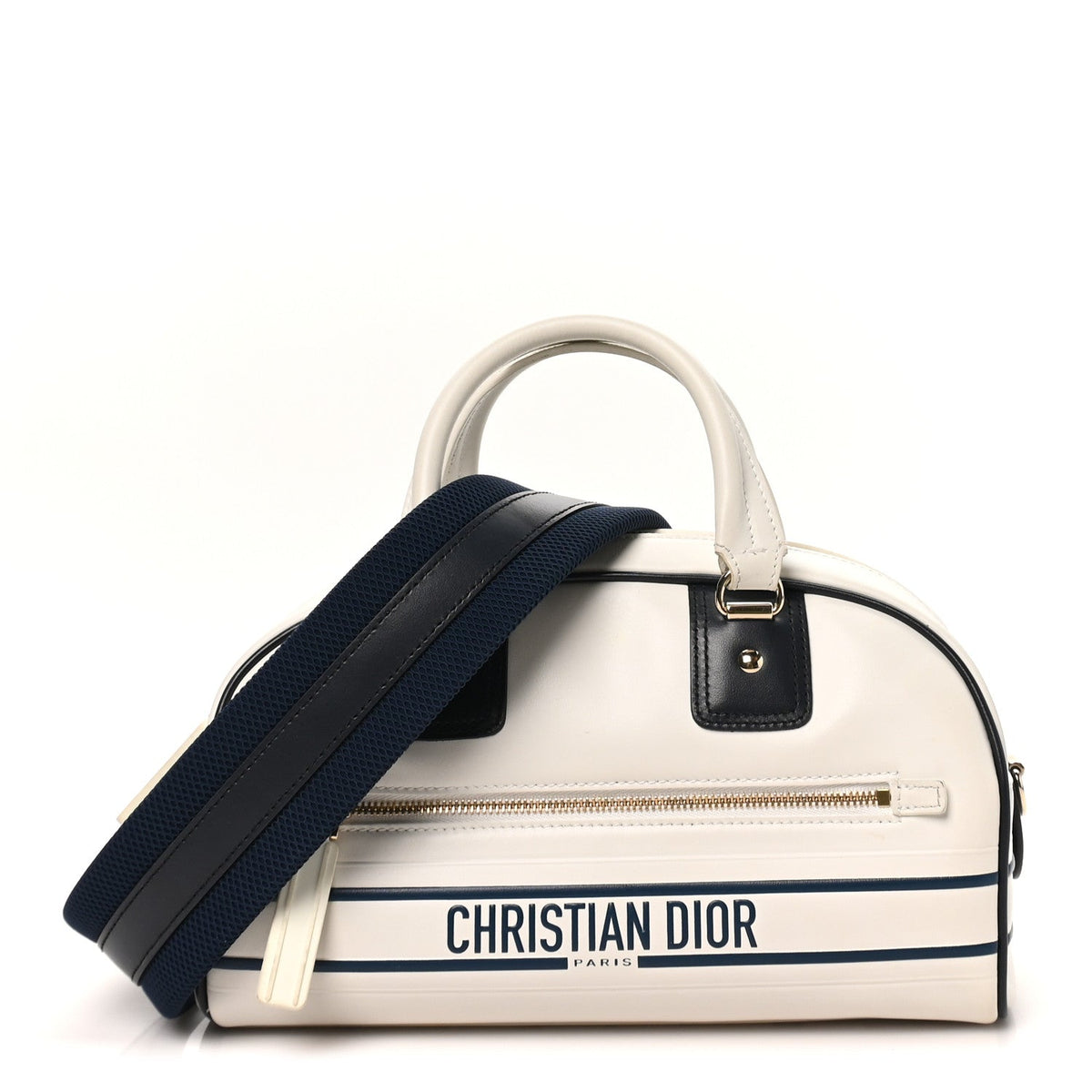 Calfskin Small Dior Vibe Zip Bowling Bag White