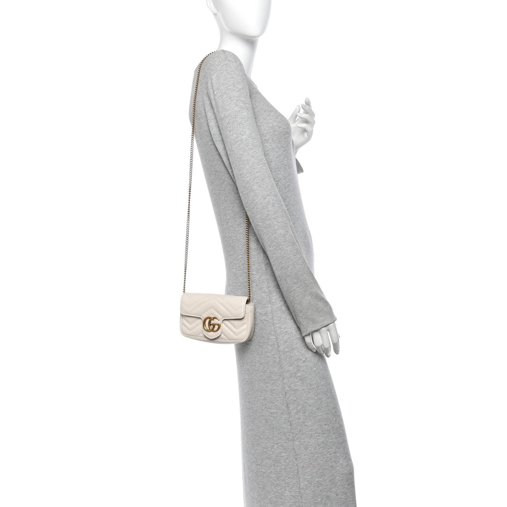 Calfskin Matelasse Super Mini GG Marmont Shoulder Bag White