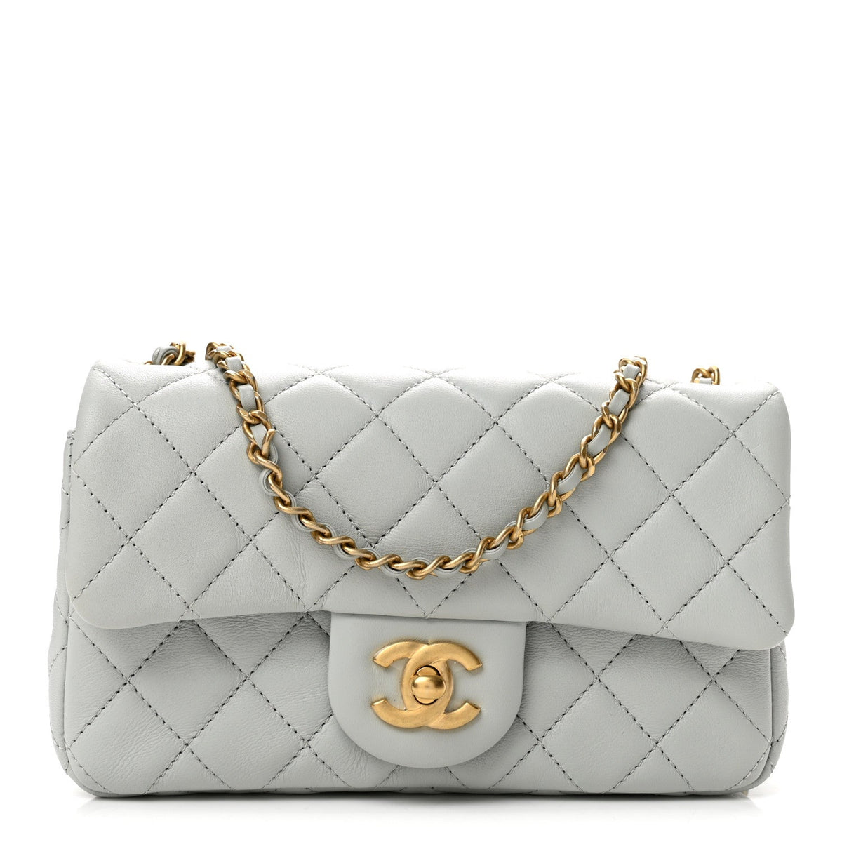Lambskin Quilted Mini Rectangular Pearl Crush Flap Grey