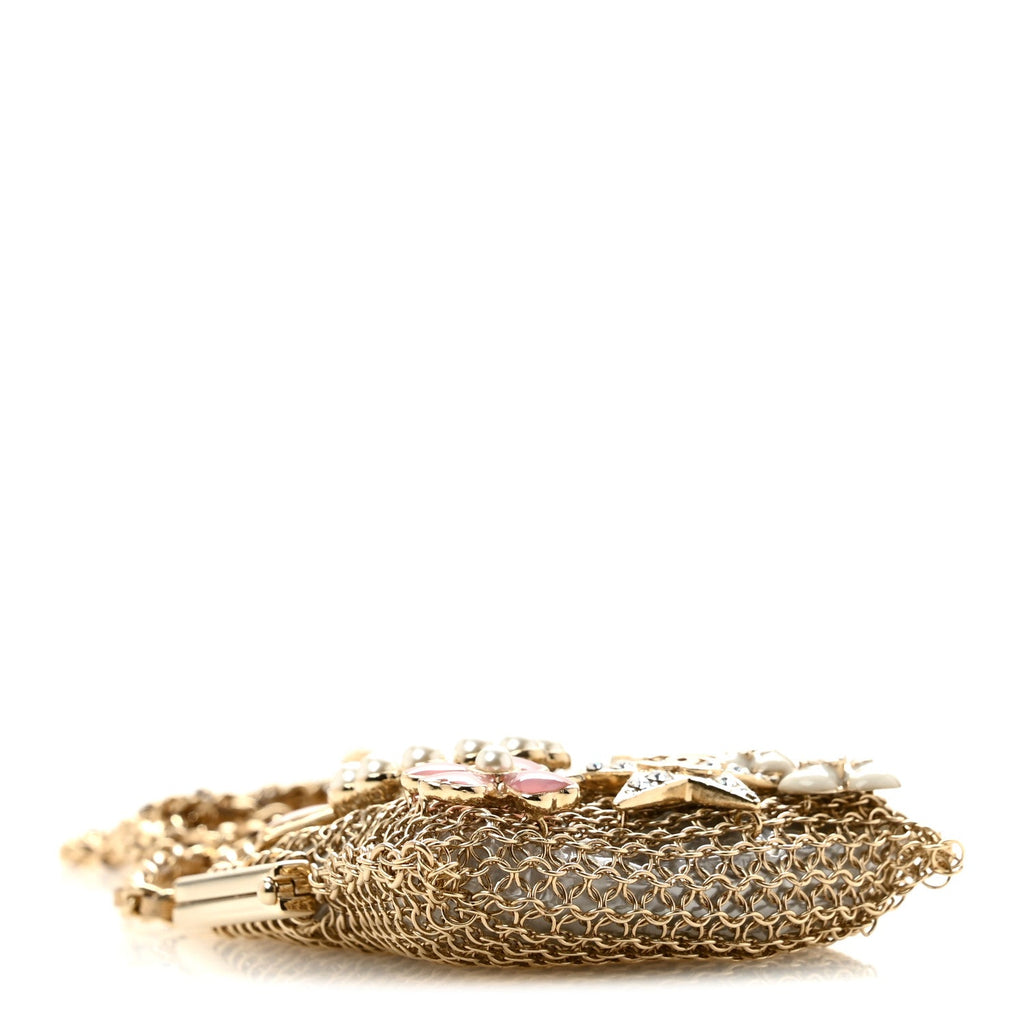 Metal Pearl Enamel Kiss Lock Chain Mail Charm Clutch Gold