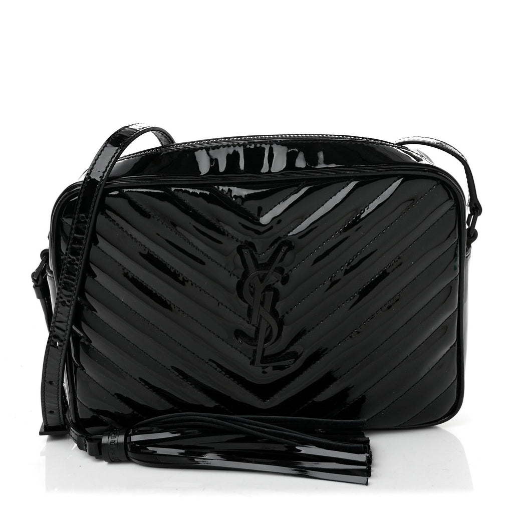 Patent Calfskin Matelasse Monogram Lou Camera Bag Black