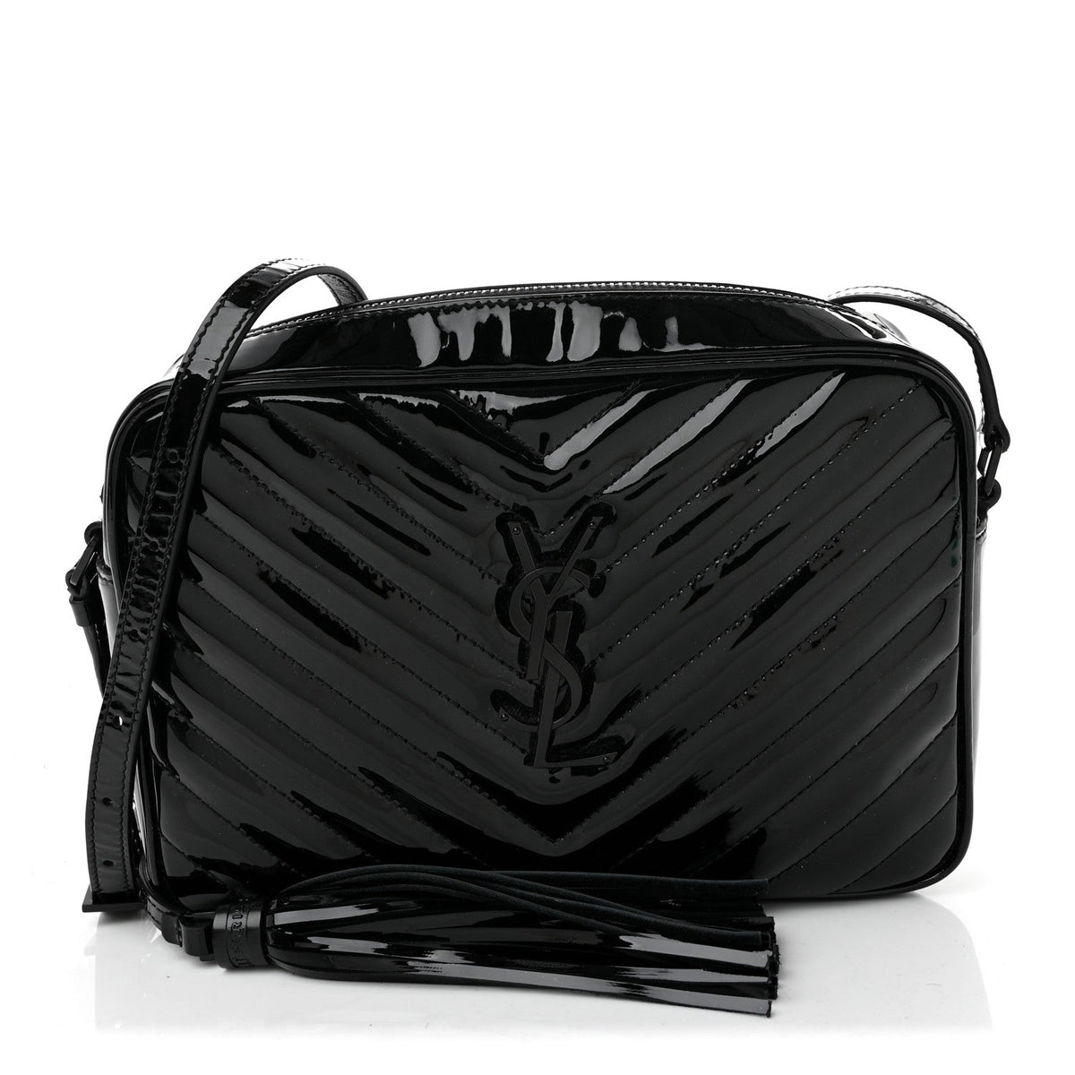 Patent Calfskin Matelasse Monogram Lou Camera Bag Black