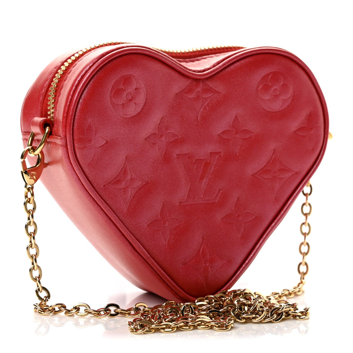 Lambskin Embossed Monogram Fall In Love Sac Coeur Heart Chain Bag Lipstick Red