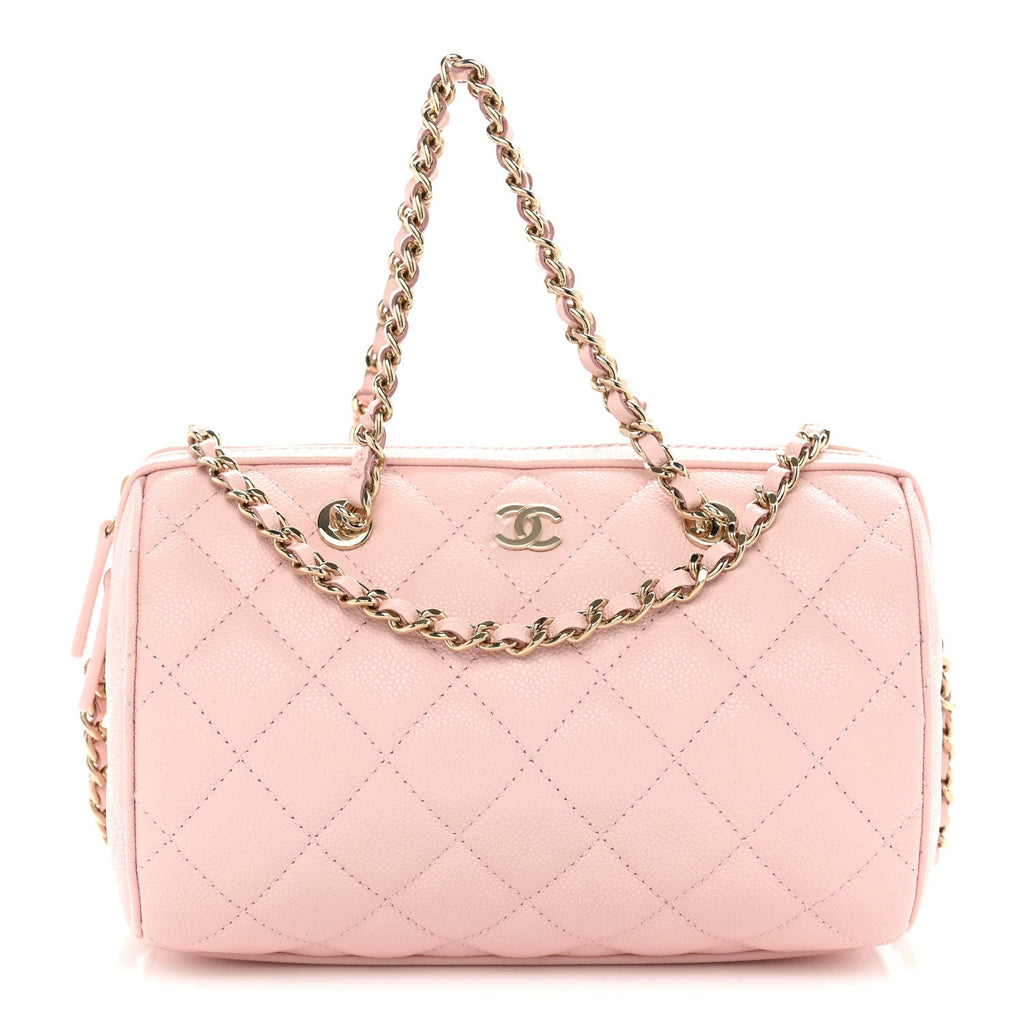 Caviar Quilted Barrel Clutch With Chain Light Pink