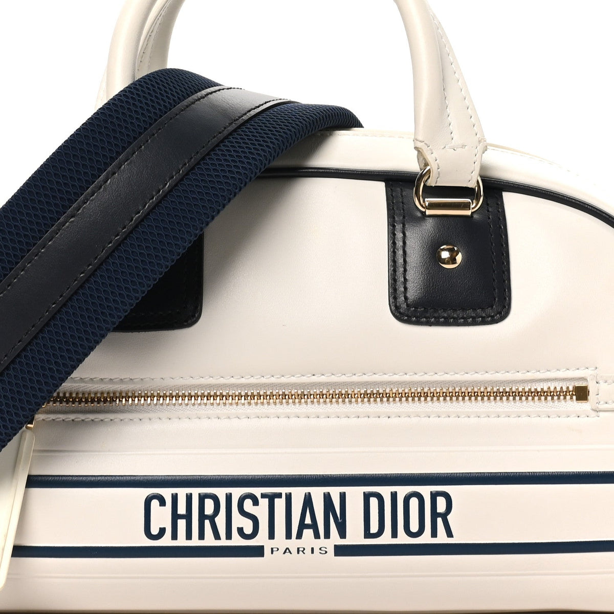Calfskin Small Dior Vibe Zip Bowling Bag White
