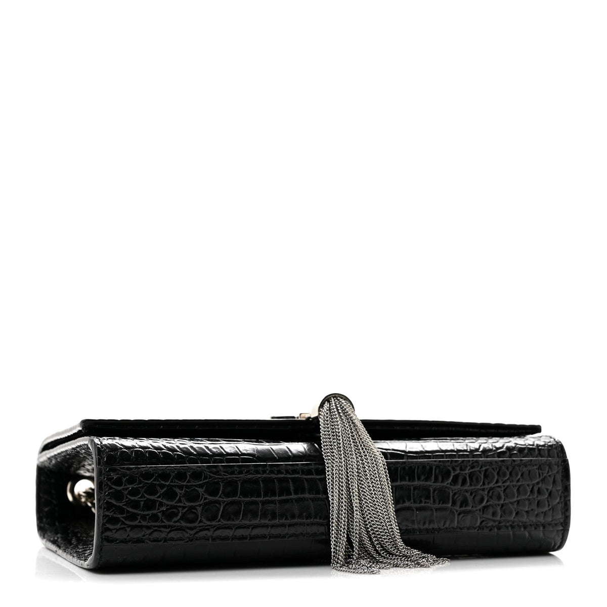 Calfskin Crocodile Embossed Small Classic Monogram Kate Tassel Satchel Black
