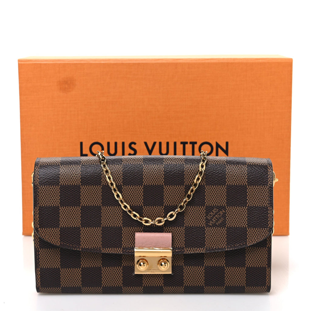 Damier Ebene Croisette Chain Wallet Rose Ballerine