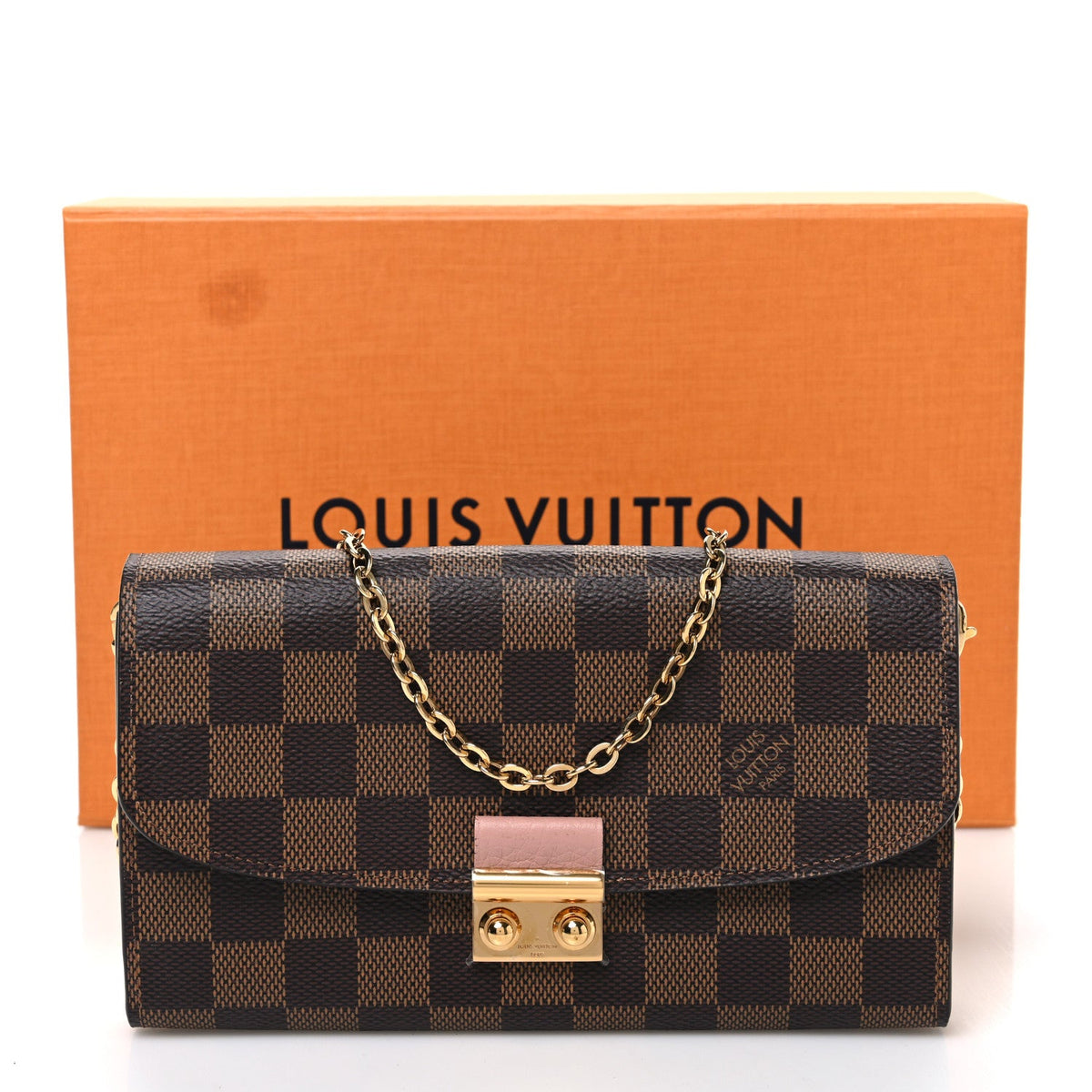 Damier Ebene Croisette Chain Wallet Rose Ballerine