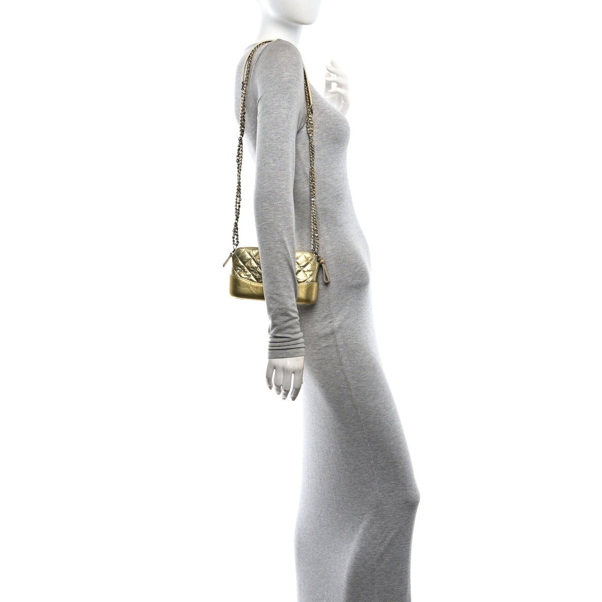 Metallic Aged Calfskin Quilted Small Gabrielle Clutch With Chain Gold