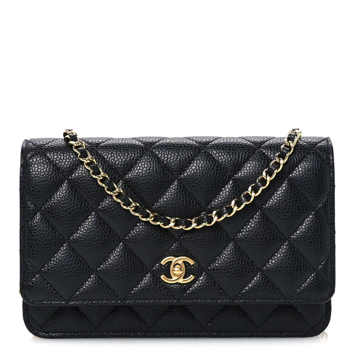 Caviar Quilted CC Turnlock Wallet On Chain WOC Black