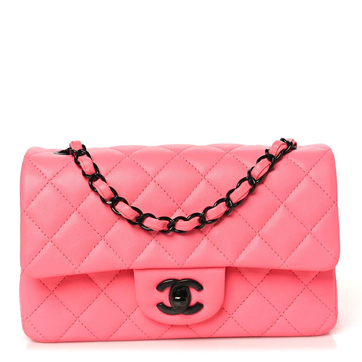 Lambskin Quilted Mini Rectangular Flap Coral Pink