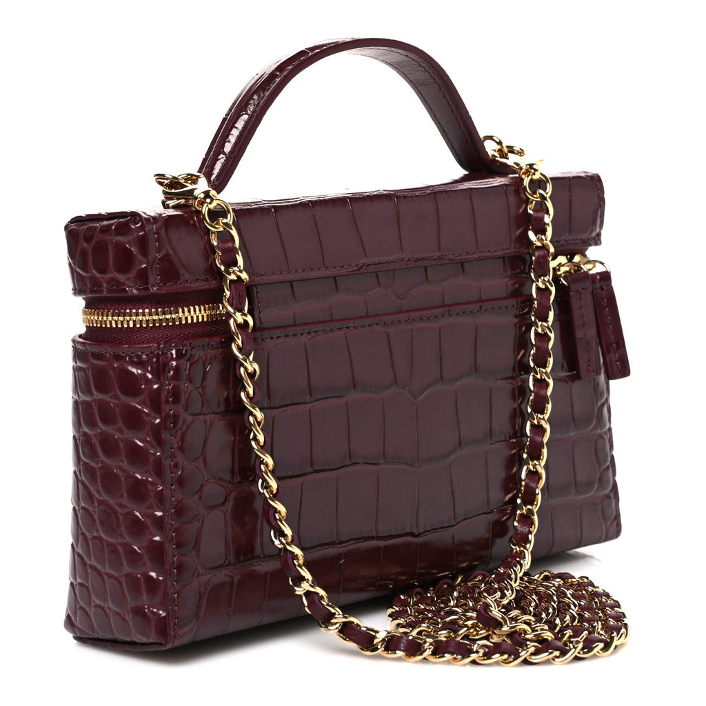 Calfskin Crocodile Embossed Crococo Exoticoco Vanity With Chain Dark Burgundy