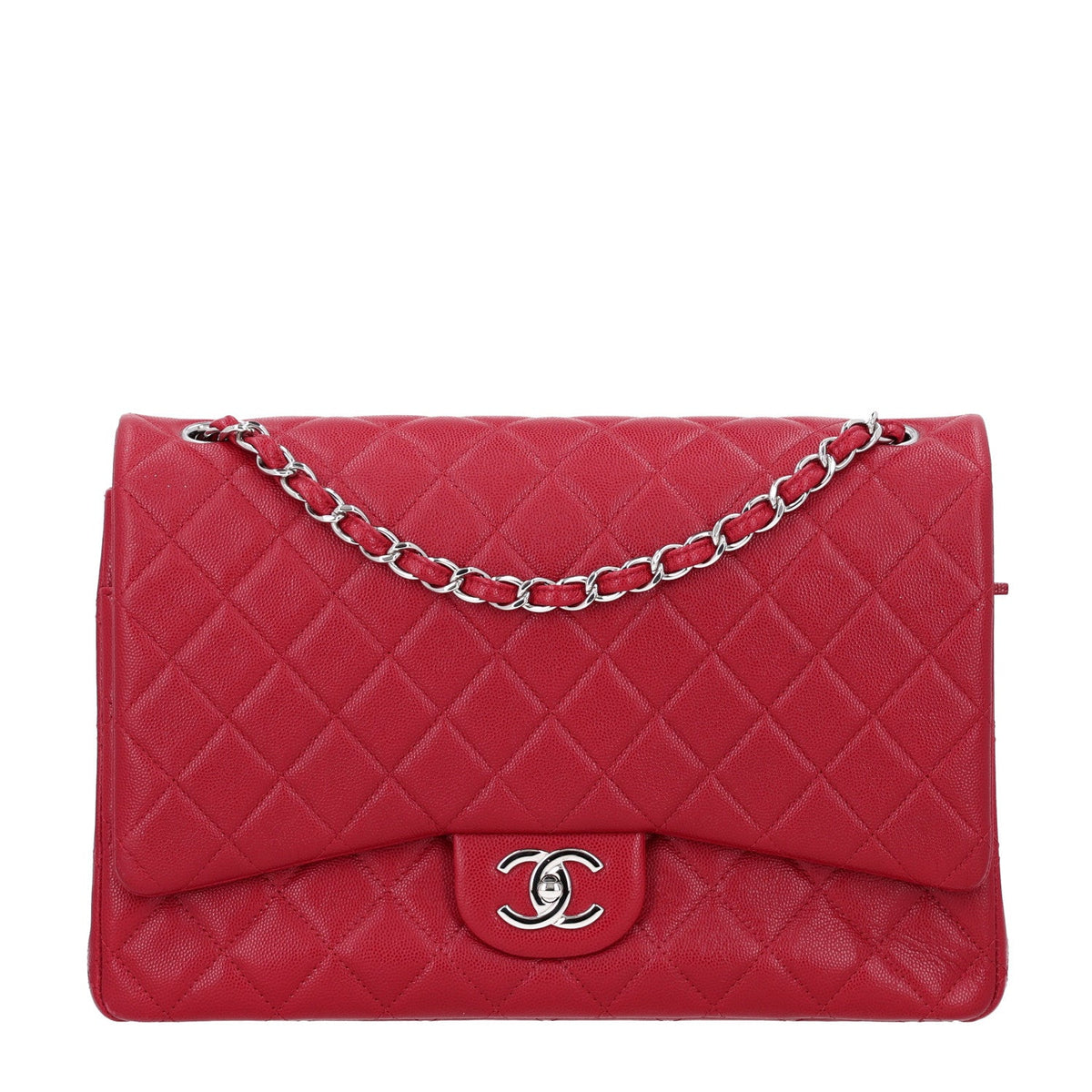 Caviar Quilted Maxi Double Flap Dark Red
