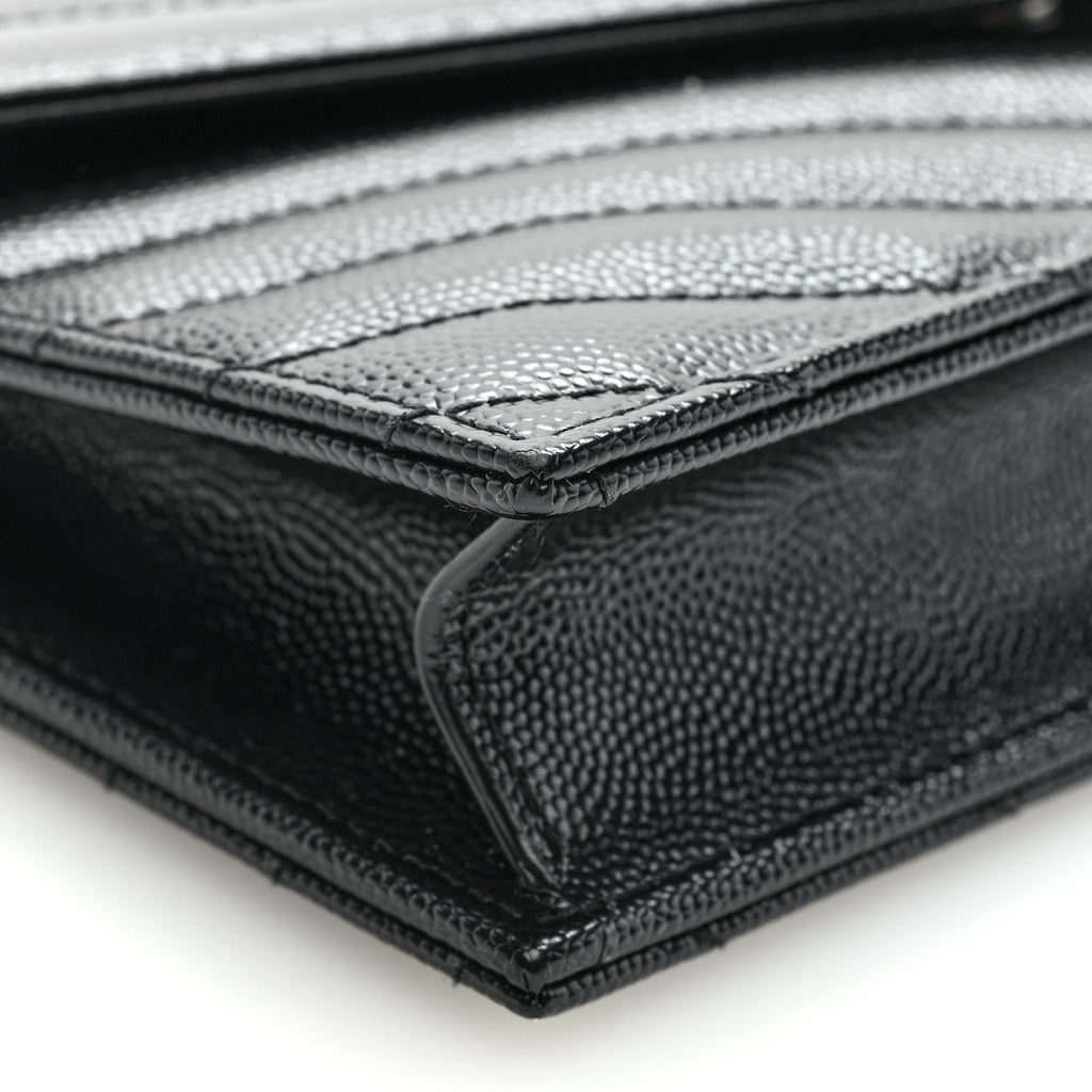 Grain De Poudre Matelasse Chevron Monogram Envelope Chain Wallet Black