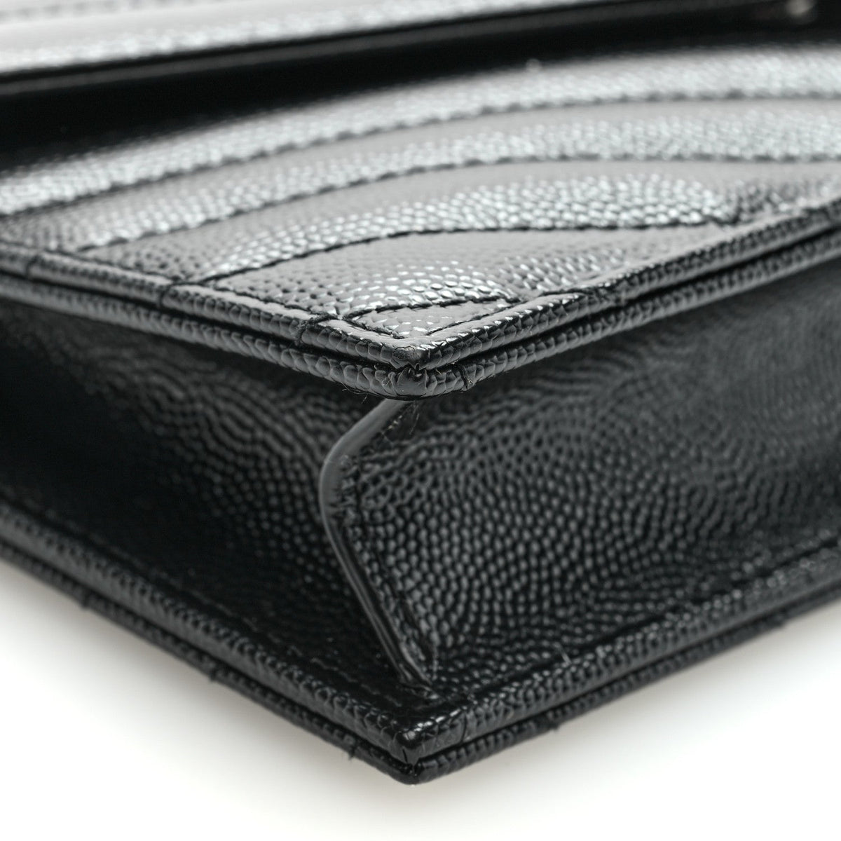Grain De Poudre Matelasse Chevron Monogram Envelope Chain Wallet Black