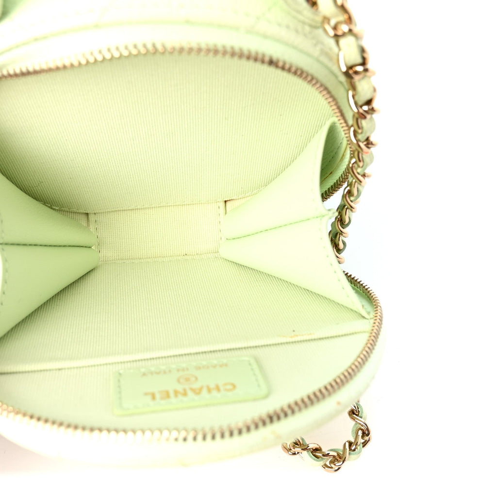 Caviar Quilted Round Handle With Care Vanity With Chain Light Green