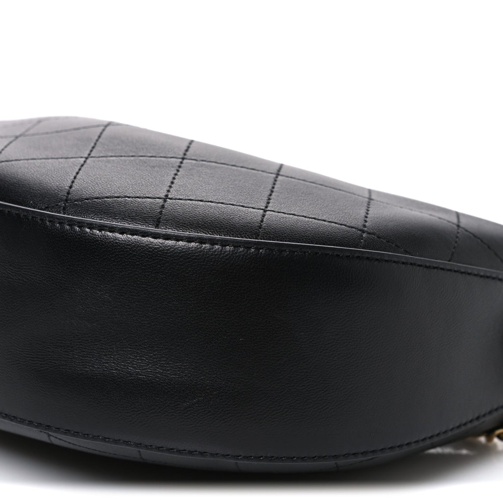 Lambskin Quilted Hobo Clutch With Chain Black