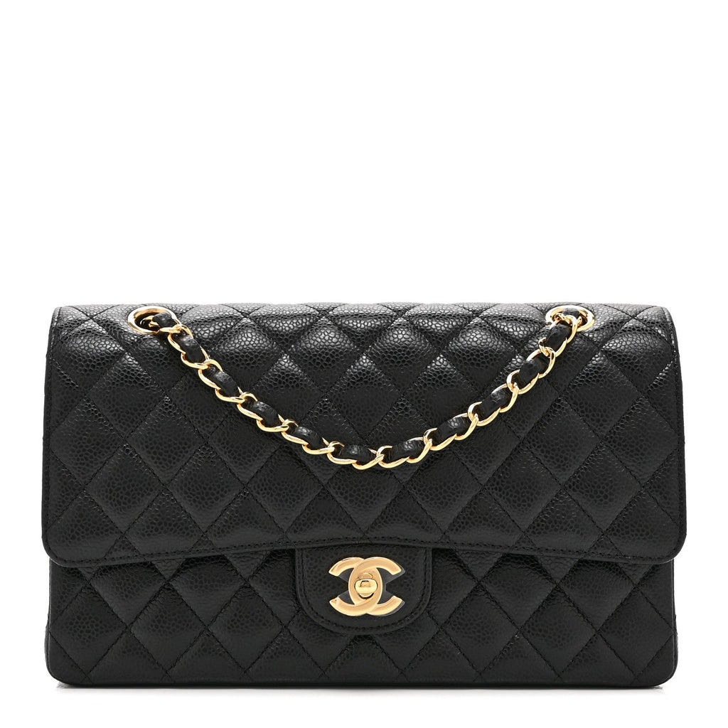 Caviar Quilted Medium Double Flap Black