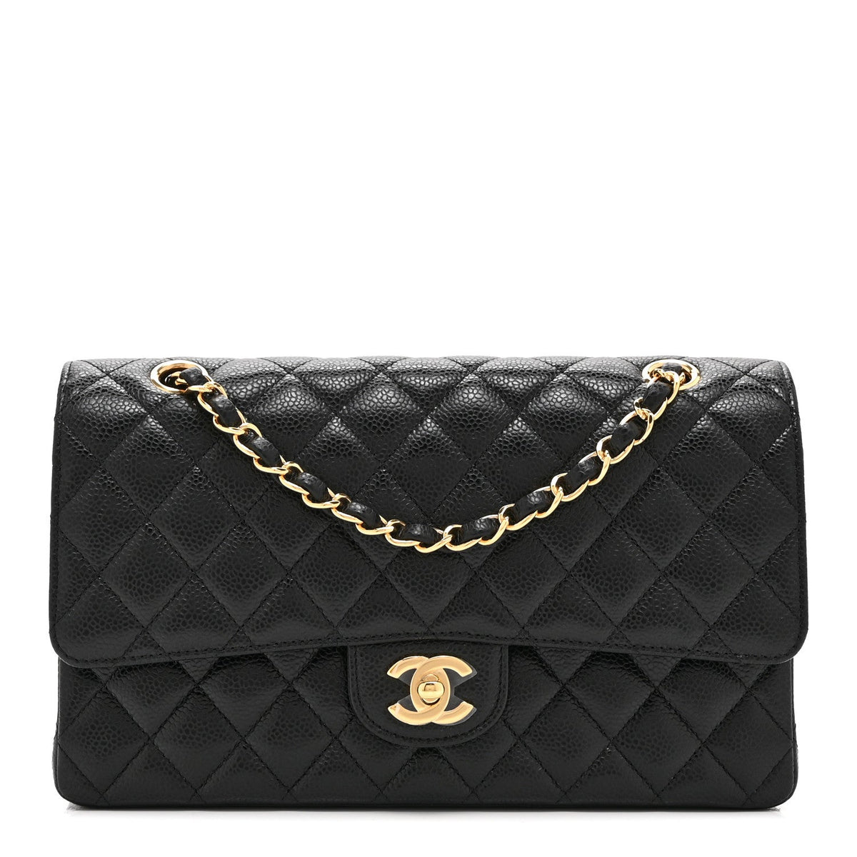 Caviar Quilted Medium Double Flap Black