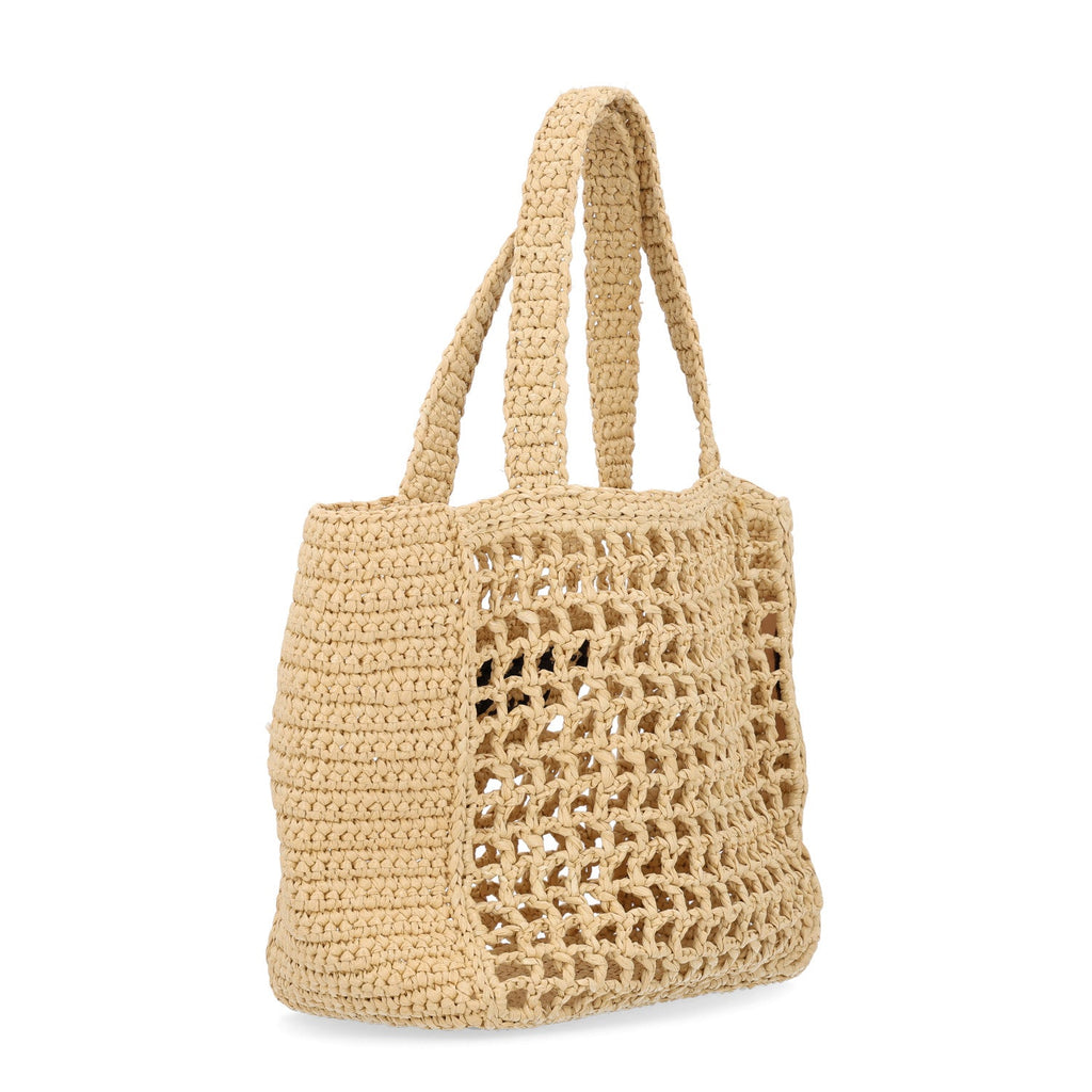 Yarn Raffia Effect Crochet Logo Embroidered Small Tote Bag Naturale