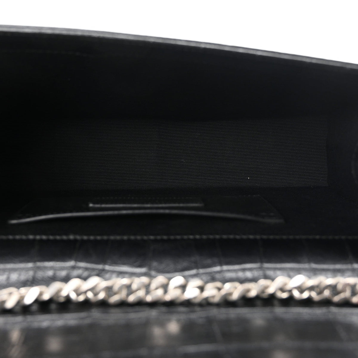 Calfskin Crocodile Embossed Medium Classic Monogram Kate Tassel Satchel Black