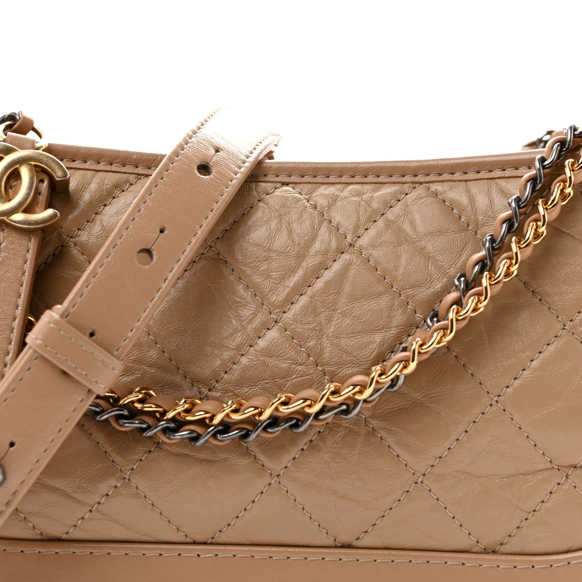 Aged Calfskin Quilted New Medium Gabrielle Hobo Beige
