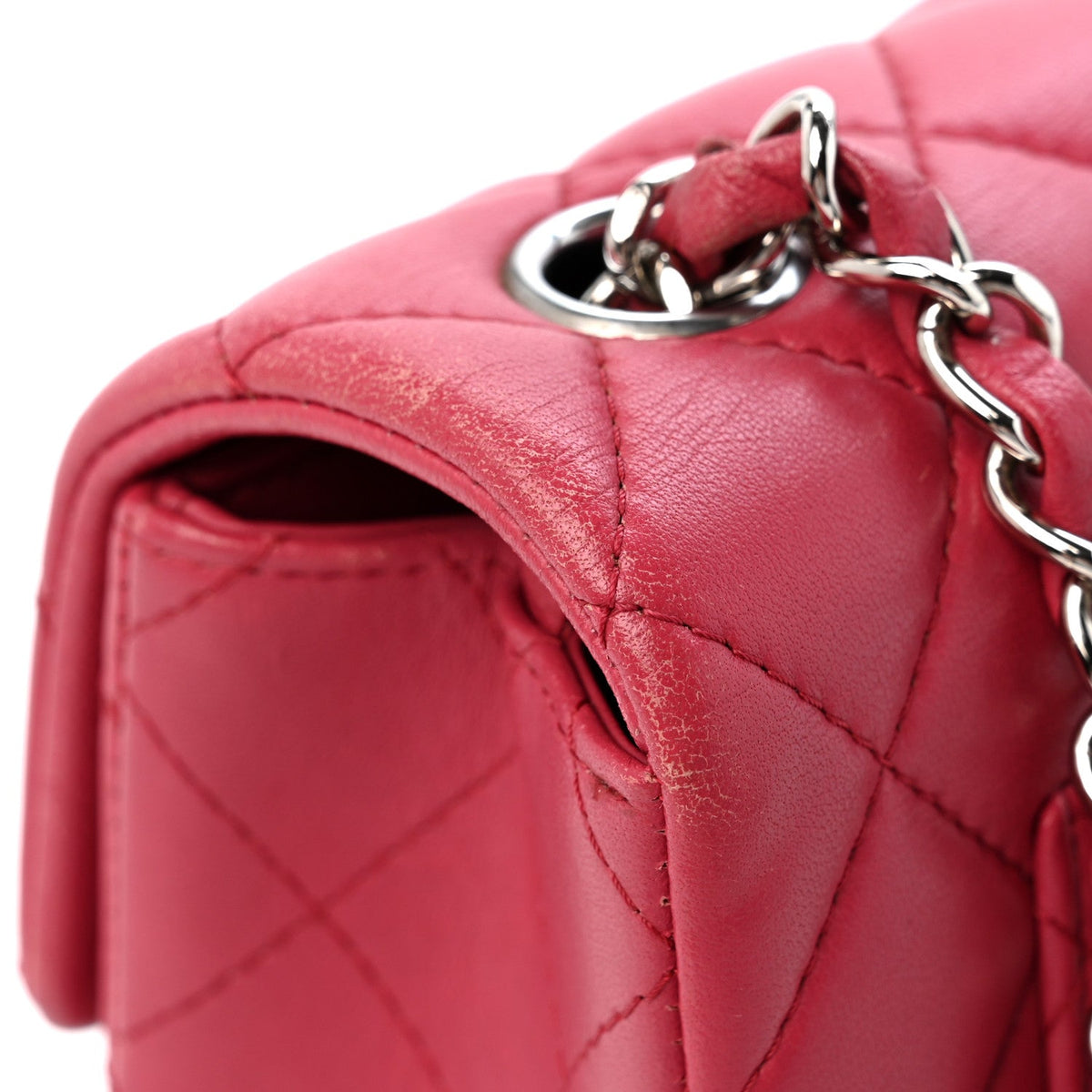Lambskin Quilted Mini Rectangular Flap Dark Pink
