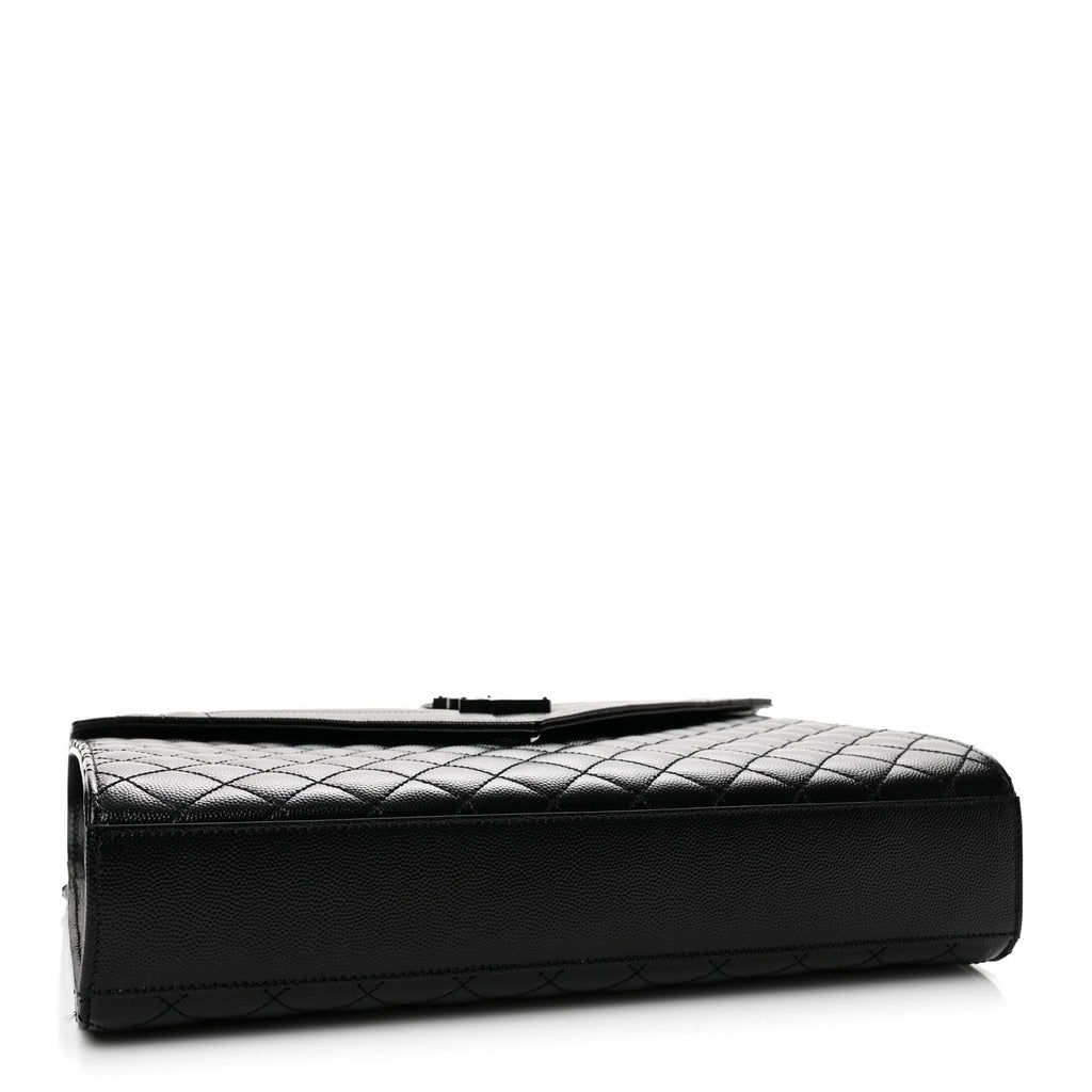 Grain De Poudre Textured Mixed Matelasse Large Triquilt Monogram Monochrome Satchel Black