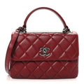 Lambskin Quilted Small Trendy CC Flap Dual Handle Bag Burgundy
