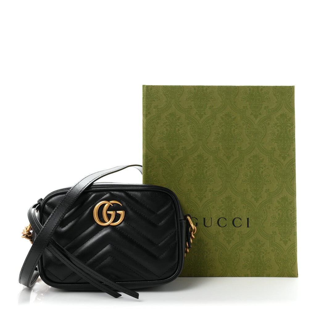 Calfskin Matelasse Mini GG Marmont Chain Shoulder Bag Black