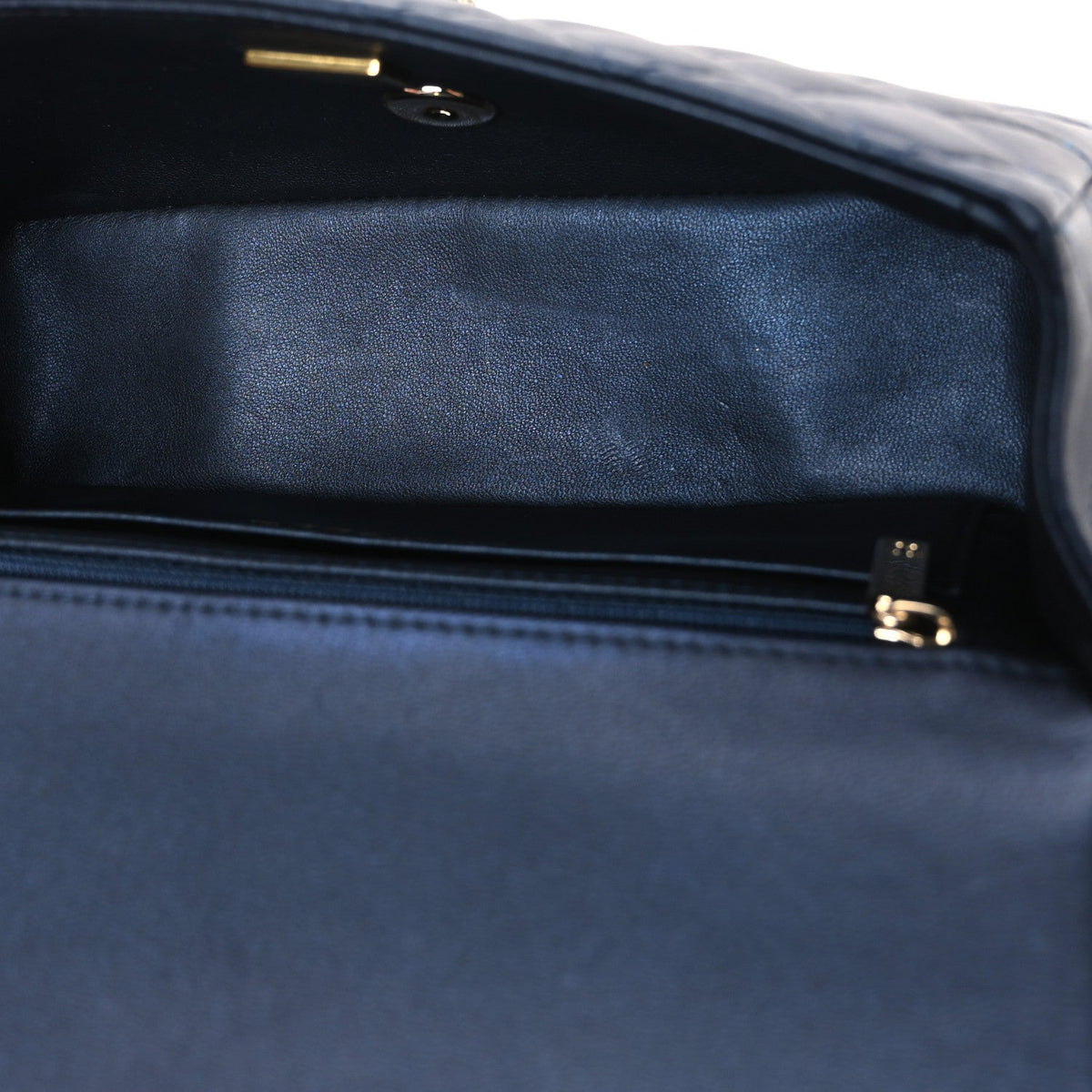 Iridescent Lambskin Quilted Mini Top Handle Rectangular Flap Dark Blue