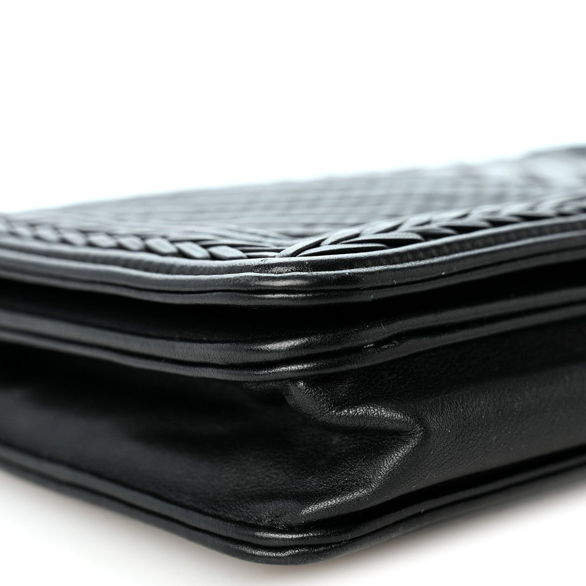 Calfskin Chevron Quilted Braided Boy Wallet On Chain WOC Black