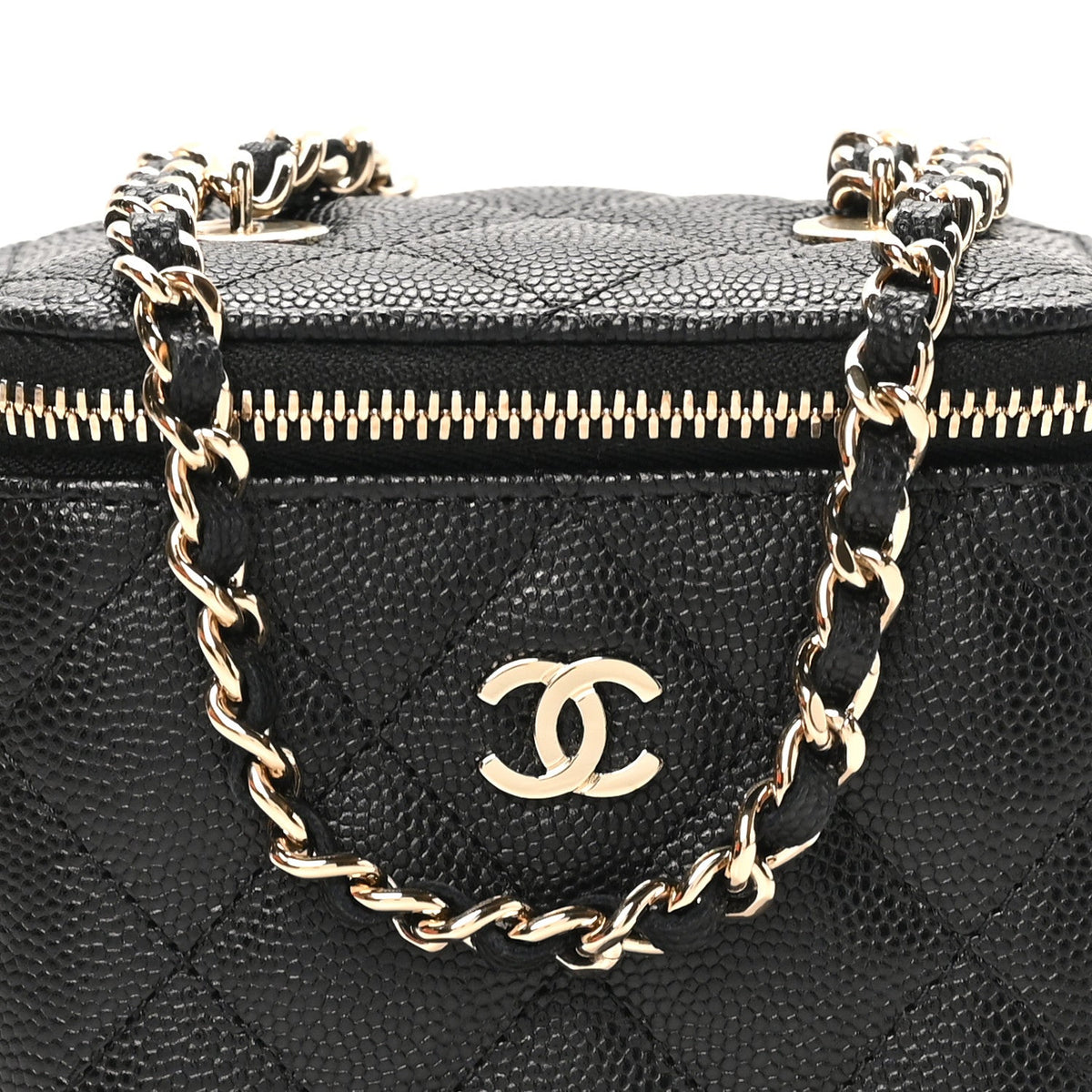 Caviar Quilted Mini Vanity Case With Chain Black
