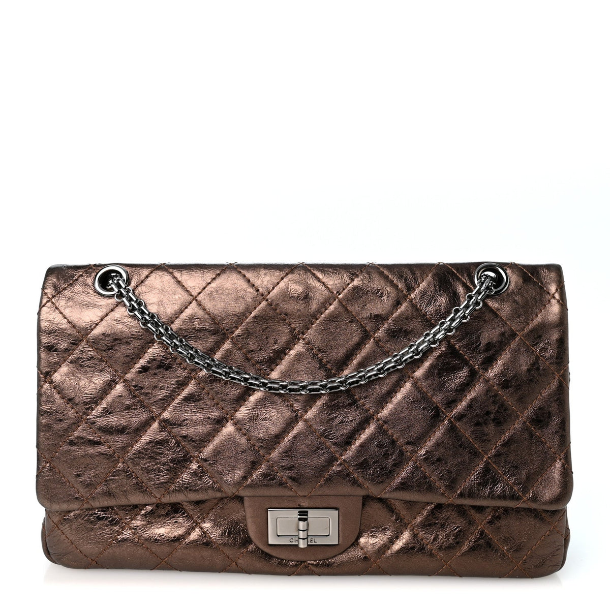 Metallic Aged Calfskin Quilted 2.55 Reissue 227 Flap Dark Brown