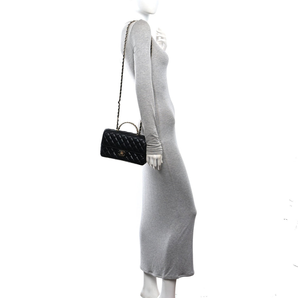 Lambskin Quilted Small Strass On Top Flap Bag Black
