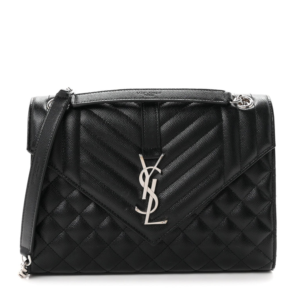 Grain De Poudre Textured Mixed Matelasse Triquilt Medium Monogram Satchel Black