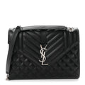 Grain De Poudre Textured Mixed Matelasse Triquilt Medium Monogram Satchel Black