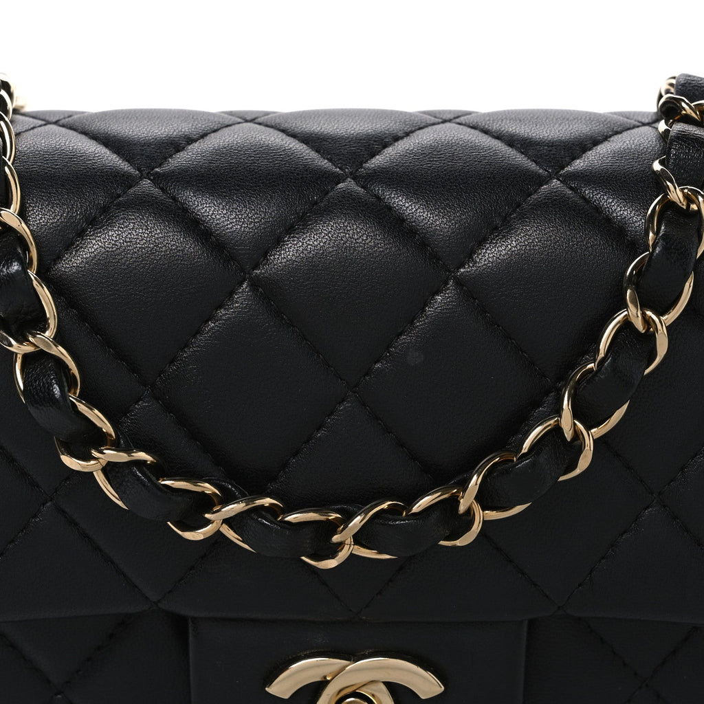 Lambskin Quilted Mini Rectangular Flap Black