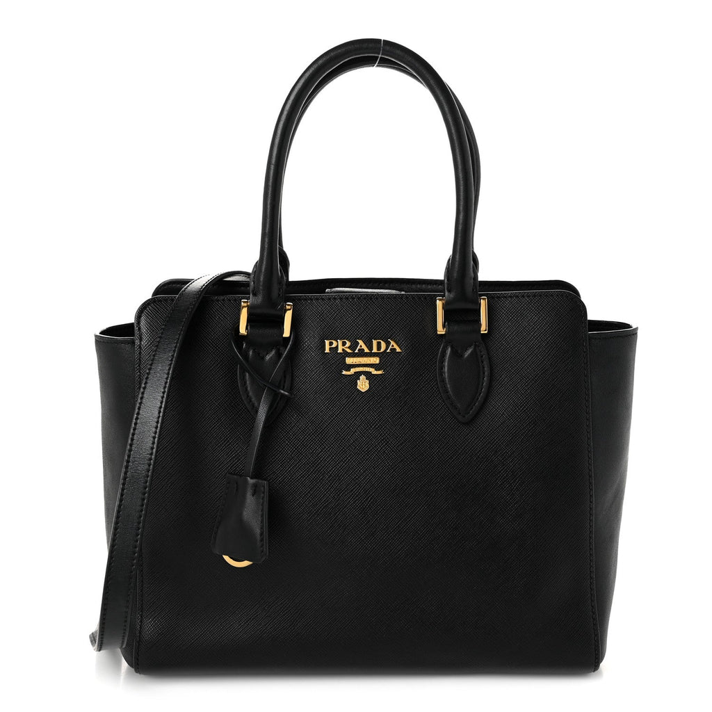 Saffiano Soft Calfskin Small Zippered Tote Black