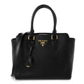 Saffiano Soft Calfskin Small Zippered Tote Black
