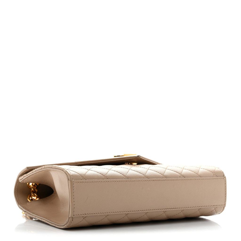 Grain De Poudre Textured Mixed Matelasse Medium Triquilt Monogram Satchel Dark Beige