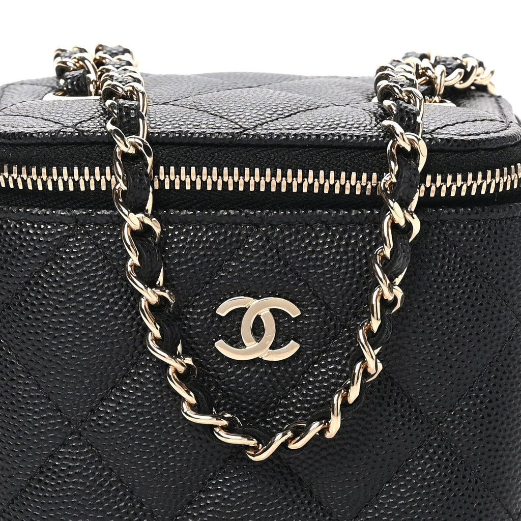 Caviar Quilted Mini Vanity Case With Chain Black