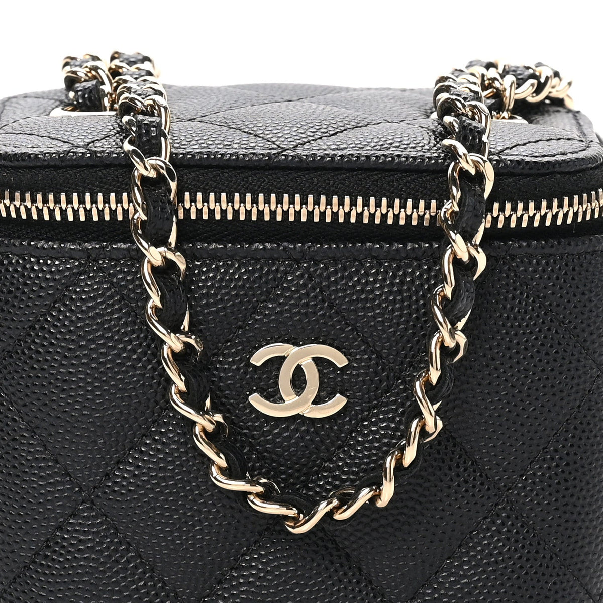 Caviar Quilted Mini Vanity Case With Chain Black